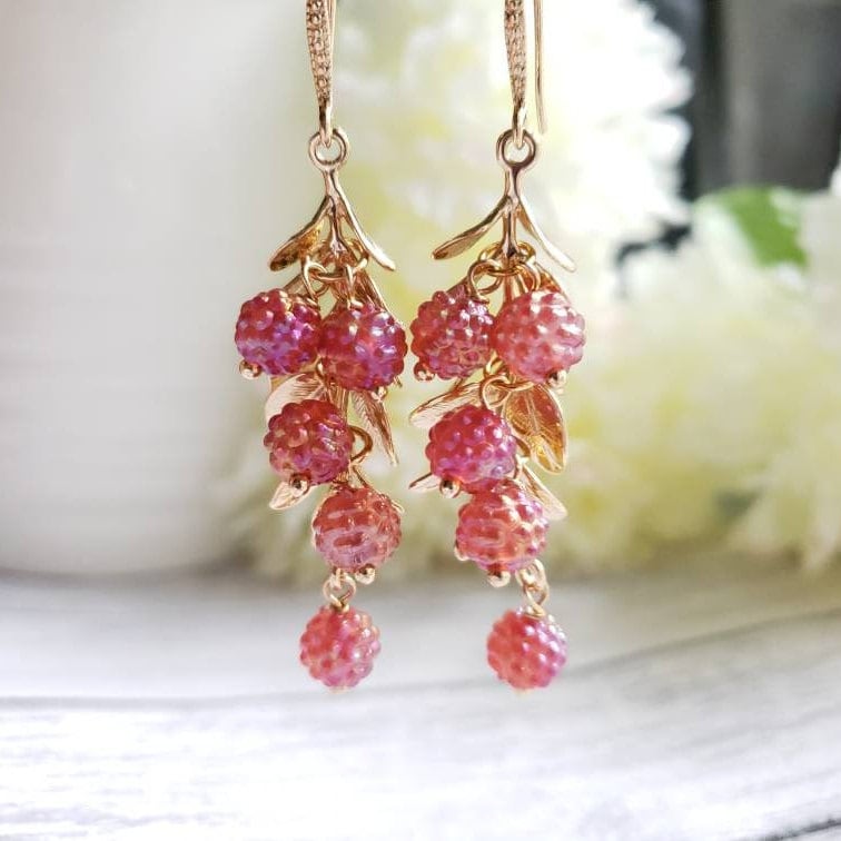 Currants earrings, red berries drop earrings, food earrings, fruit earrings