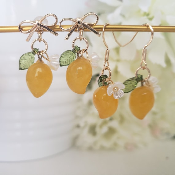 Mango Drop Earrings, Agate Stone Food Fruit Earrings