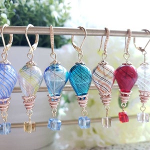 Hot air balloon earrings, glass flying balloon earrings, Lovely drop earrings