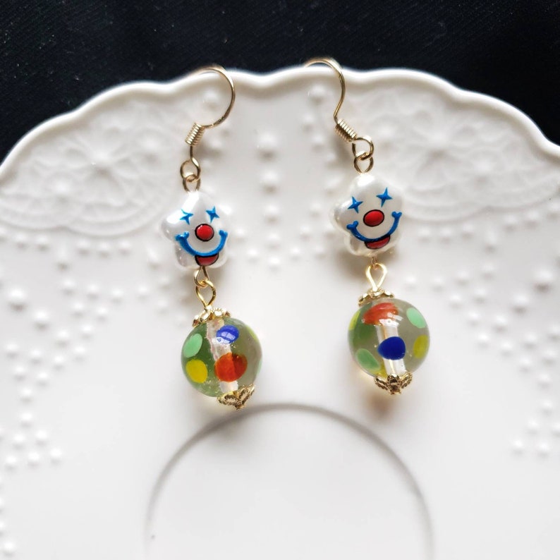 Clown earrings, circus earrings, cute drop earrings image 1