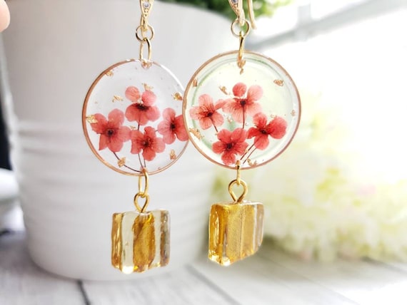 Resin Flower Long Earrings Petal Dangle Earring Drop Ear Studs Gift Girl  Jewelry | eBay