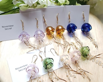 Jellyfish earrings, glass dangle earrings