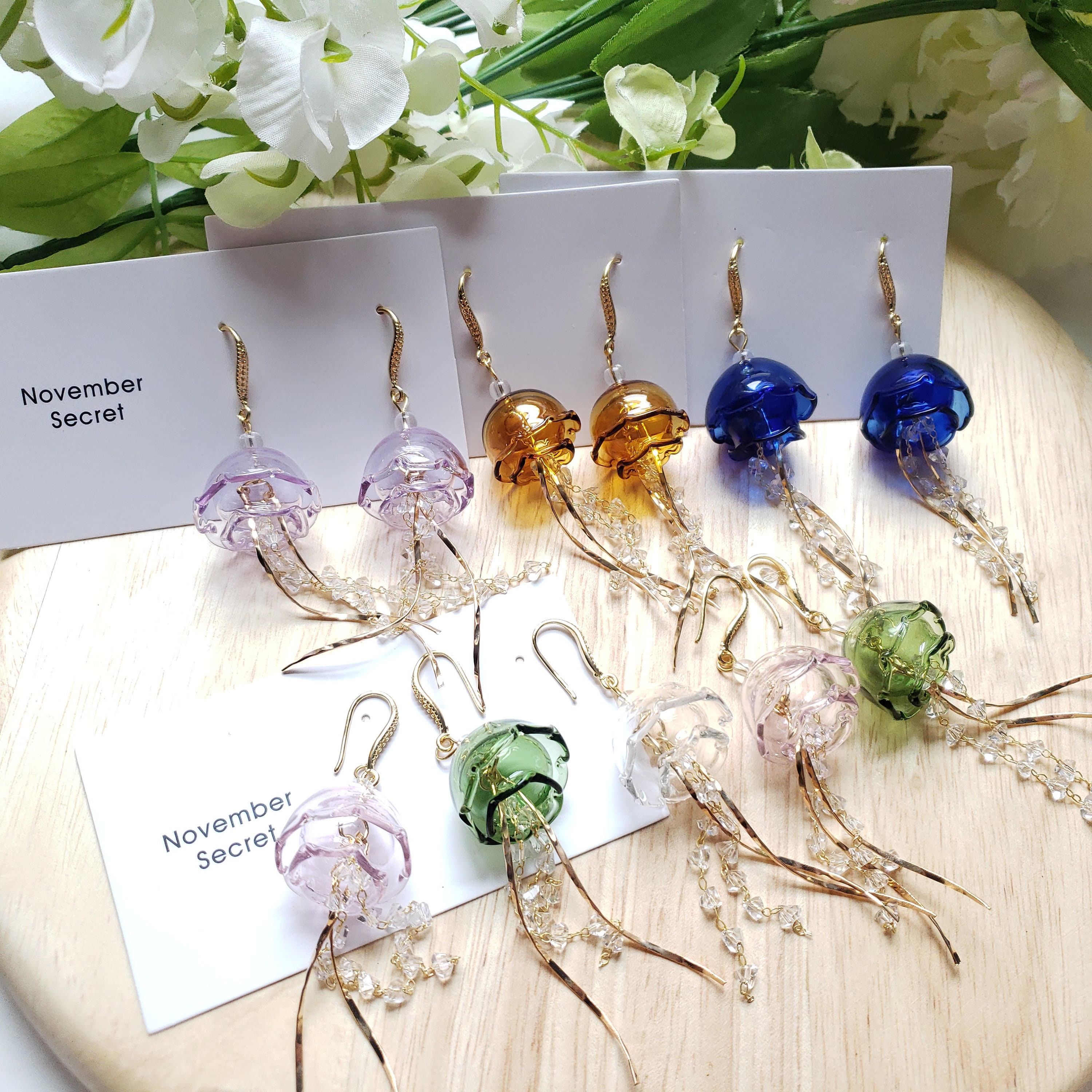 Jellyfish earrings, glass dangle earrings - Etsy 日本 