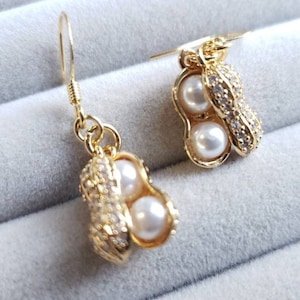 Peanut earrings,  shining dangle earrings, food earrings