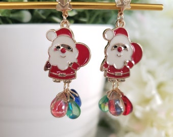 Boucles d’oreilles du Père Noël, boucles d’oreilles pendantes mignonnes du Père Noël