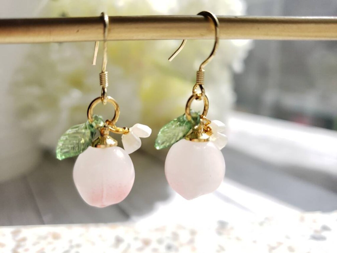 Peach earrings glass peach drop earrings food earrings | Etsy