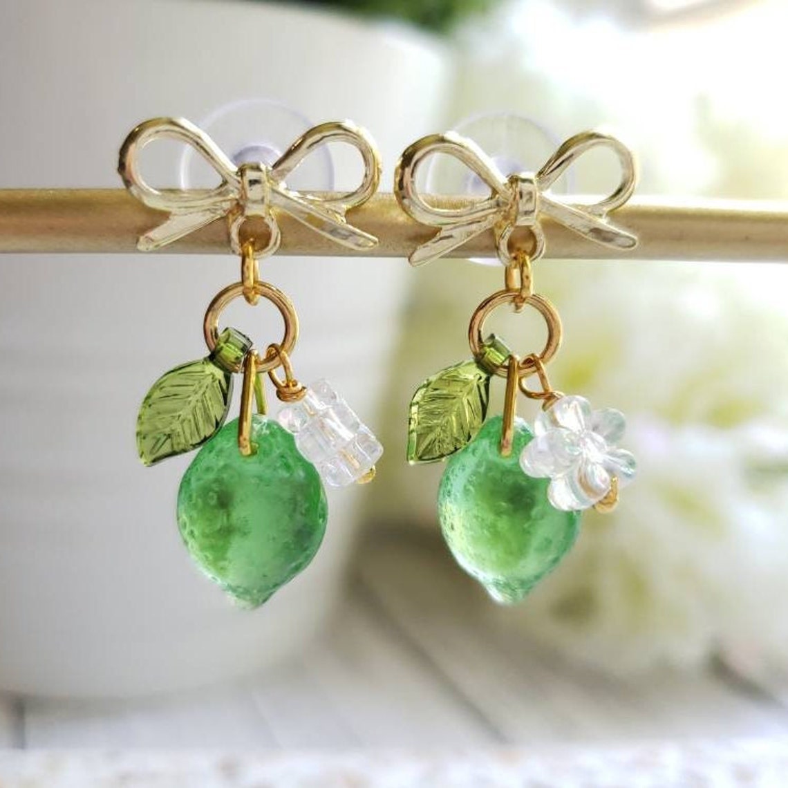 Lime Earrings Glass Lime Drop Earrings Food Earrings Fruit - Etsy
