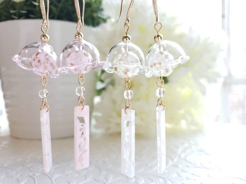 Wind Chime Earrings White Blue Purple Dangle Earrings Etsy