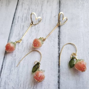 Strawberry earrings, resin flower bud drop earrings, floral earrings, fruit earrings