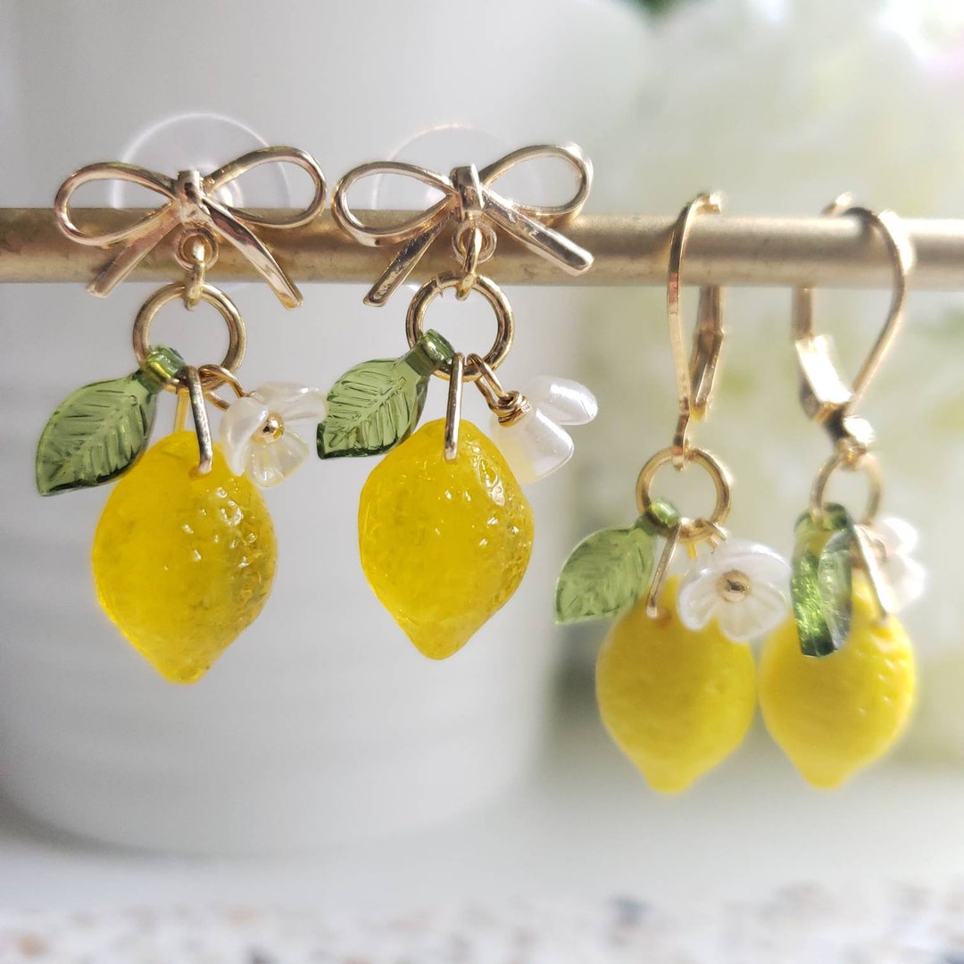 Lemon Earrings Glass Lemon Drop Earrings Food Earrings - Etsy
