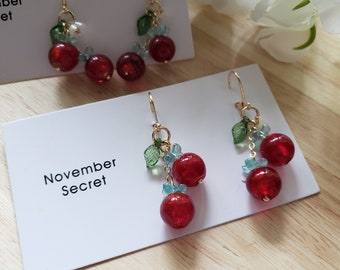 Tomato earrings,  cute glass tomato dangle earrings
