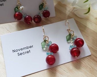 Tomato earrings,  cute glass tomato dangle earrings