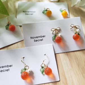 Orange earrings, glass orange drop earrings, food earrings, fruit earrings image 5