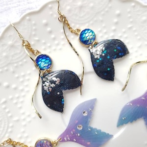 Mermaid earrings, mermaid tail earrings, ocean dangle earrings