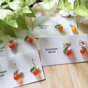 Orange earrings, glass orange drop earrings, food earrings, fruit earrings