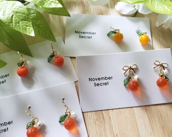 Orange earrings, glass orange drop earrings, food earrings, fruit earrings