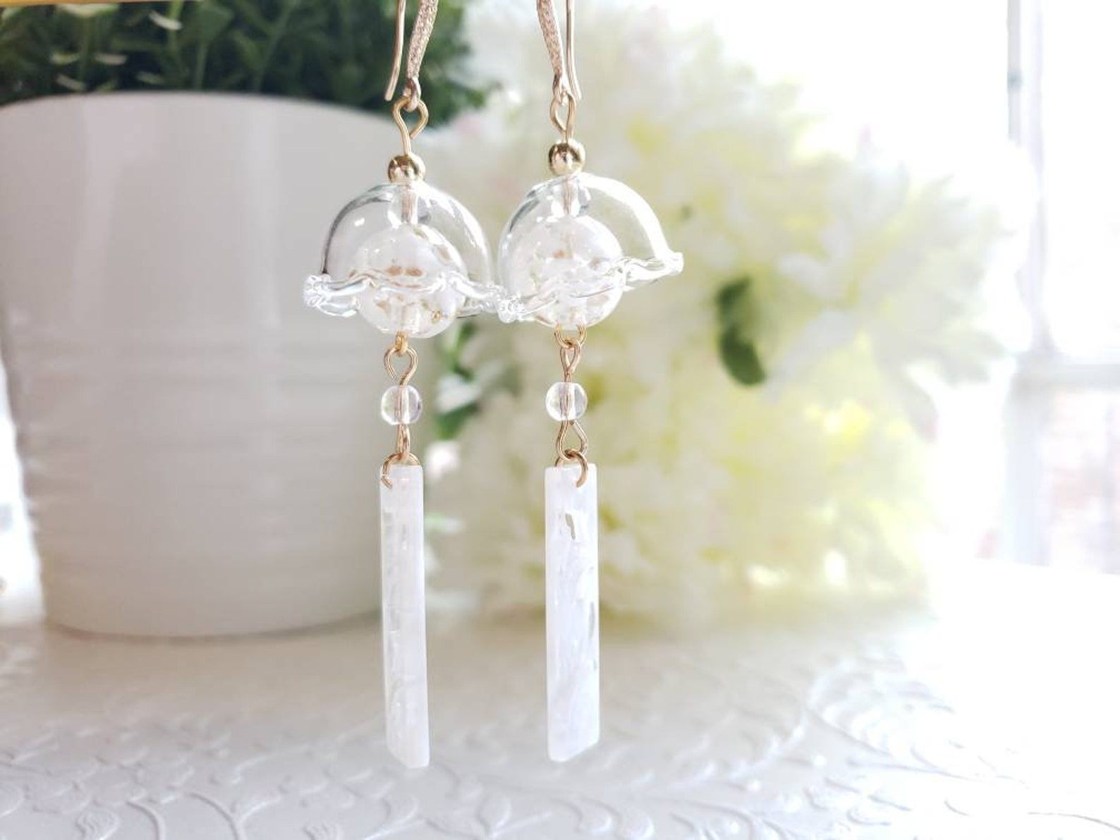 Wind Chime Earrings White Blue Purple Dangle Earrings Etsy