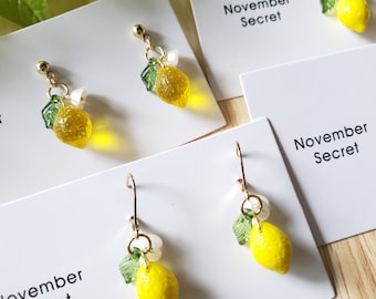 Lemon earrings, glass Lemon drop earrings, food earrings, fruit earrings