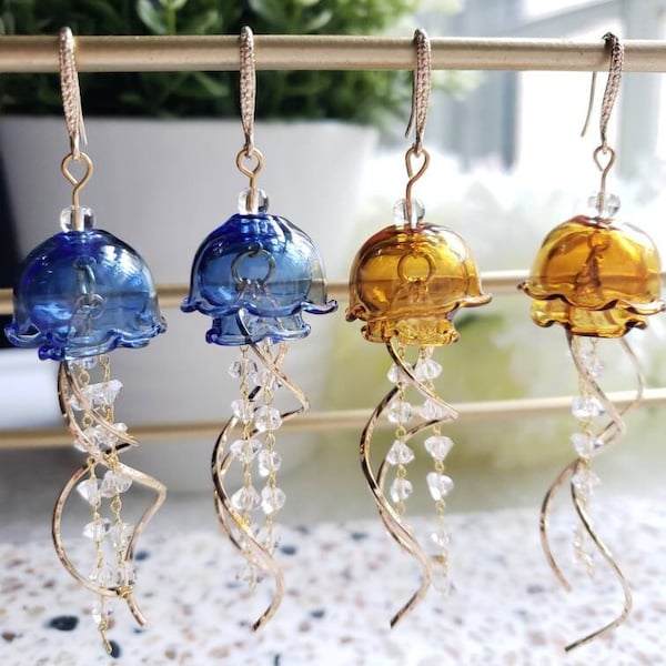 Jellyfish earrings, glass dangle earrings