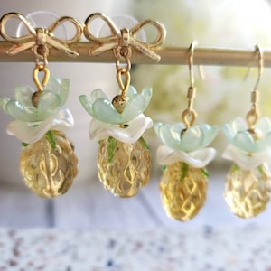 Boucles d&#39;oreilles ananas, boucles d&#39;oreilles ananas en verre, boucles d&#39;oreilles nourriture, boucles d&#39;oreilles fruits