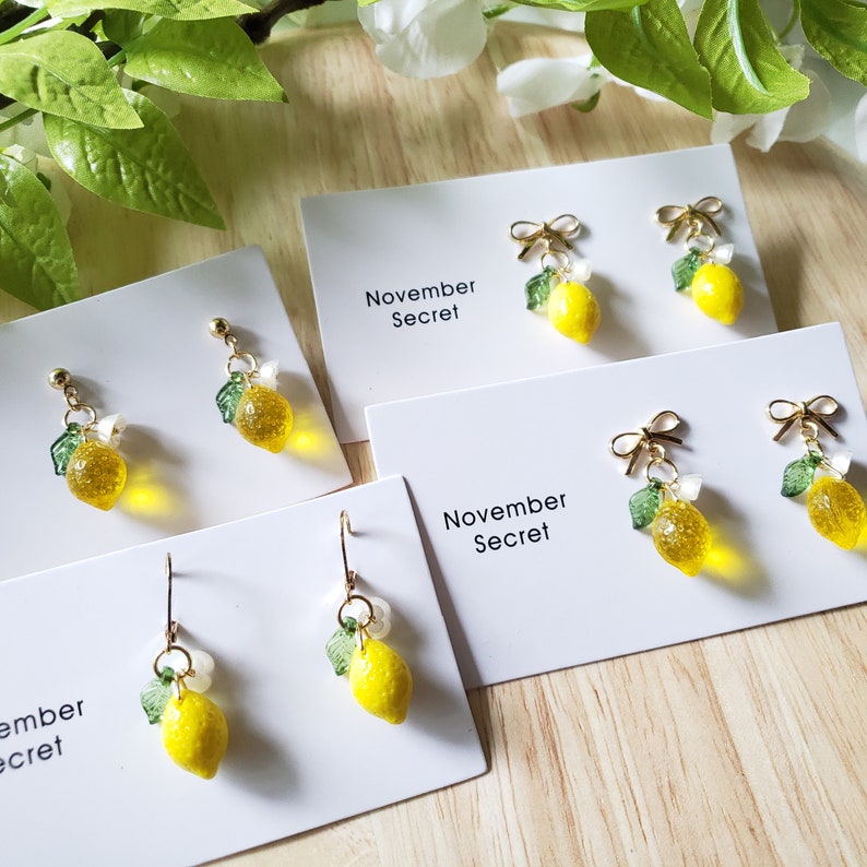 Boucles d'oreilles citron, boucles d'oreilles citron en verre, boucles d'oreilles nourriture, boucles d'oreilles fruits image 2