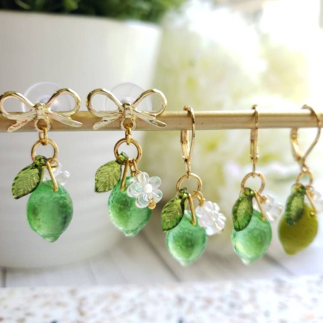 Lime Earrings, Glass Lime Drop Earrings, Food Earrings, Fruit Earrings ...