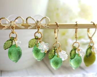 Lime earrings, glass Lime drop earrings, food earrings, fruit earrings