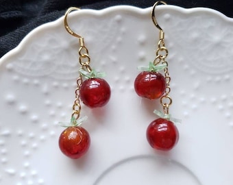 Tomato earrings,  cute glass tomato dangle earrings