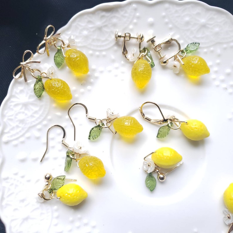 Lemon Earrings Glass Lemon Drop Earrings Food Earrings Etsy