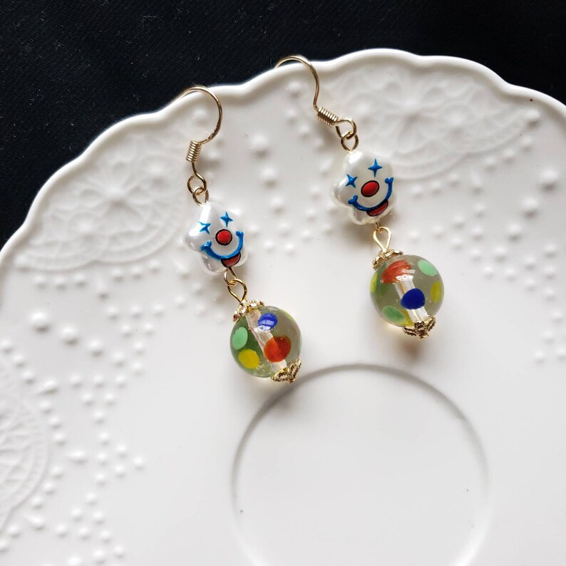 Clown earrings, circus earrings, cute drop earrings image 3