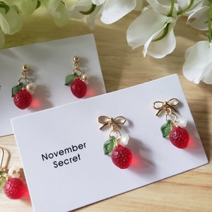 Translucent Strawberry earrings, mini strawberry glass drop earrings, food earrings,  fruit earrings