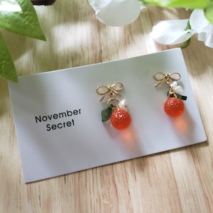 Orange earrings, glass orange drop earrings, food earrings, fruit earrings Translucent orange