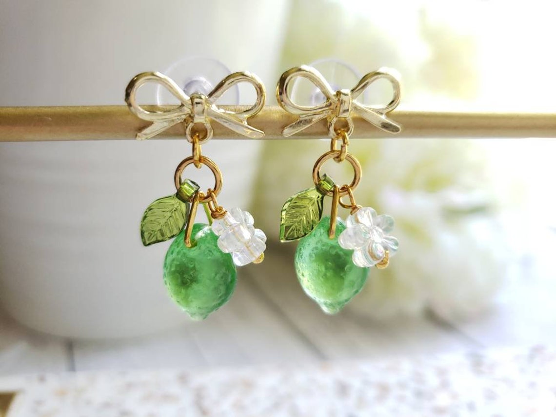 Lime earrings glass Lime drop earrings food earrings fruit | Etsy