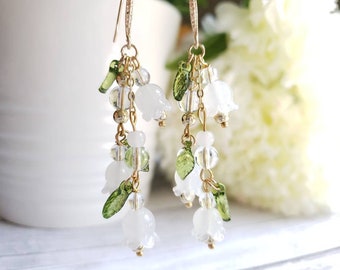 Boucles d'oreilles pendantes muguet, boucles d'oreilles pendantes fleurs