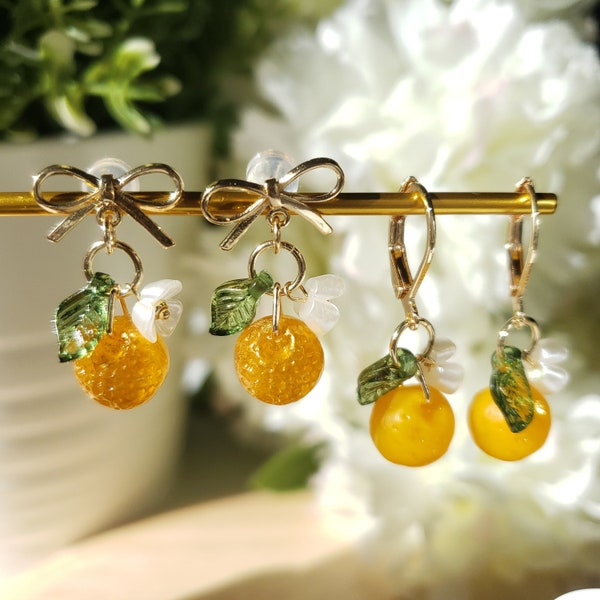 Pomelo Grapefruit earrings, glass Pomelo Grapefruit drop earrings, food earrings, fruit earrings