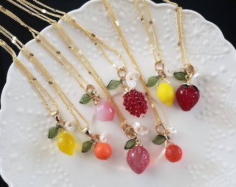 Fruit necklace, cute gold plated necklace