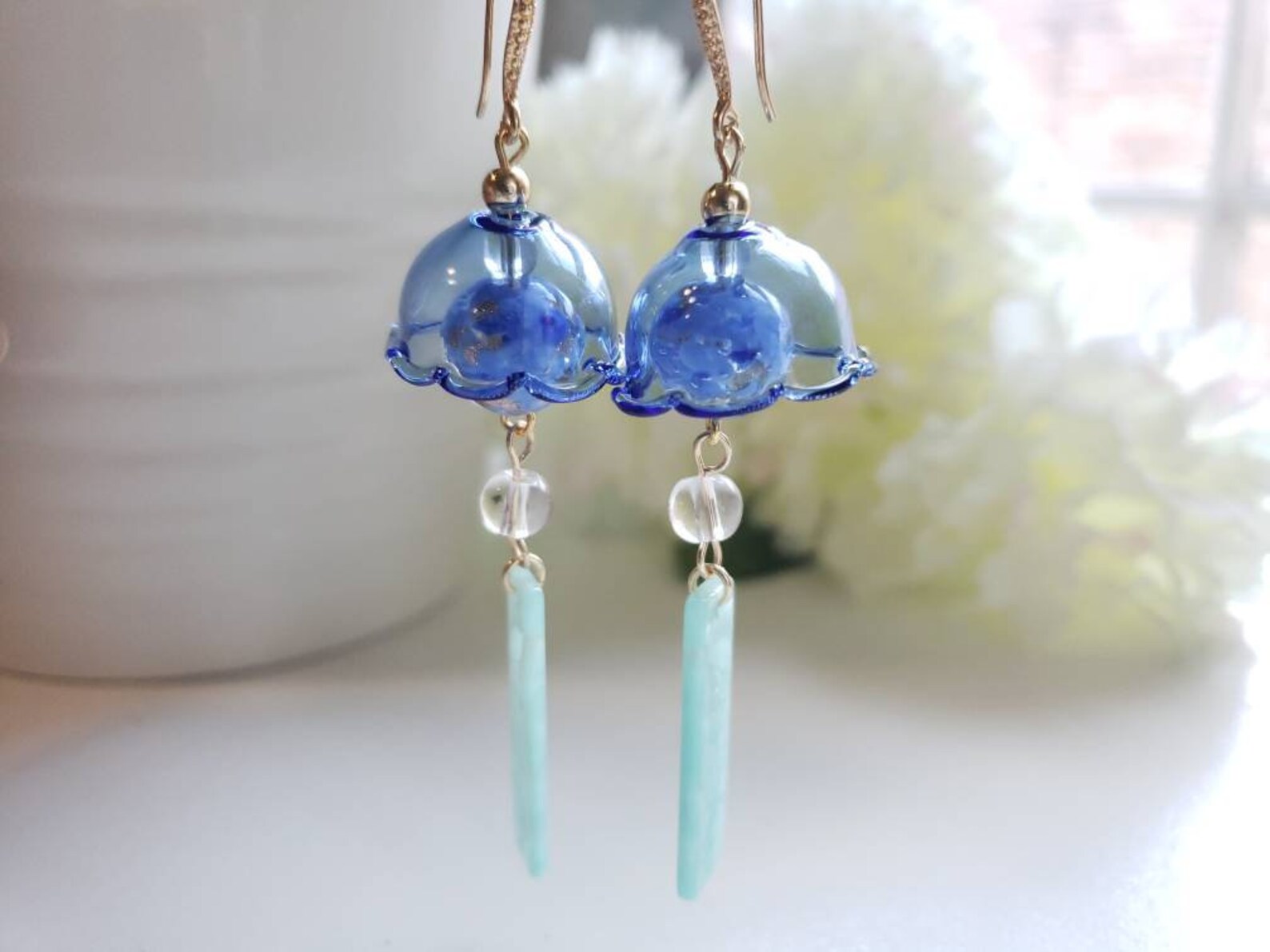Wind Chime Earrings White Blue Purple Dangle Earrings Etsy