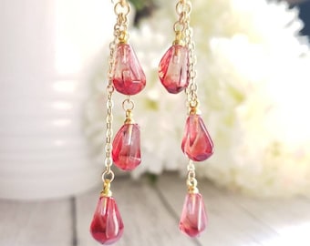 Brincos de semente de romã, brincos de vidro vermelho em formato de fruta.