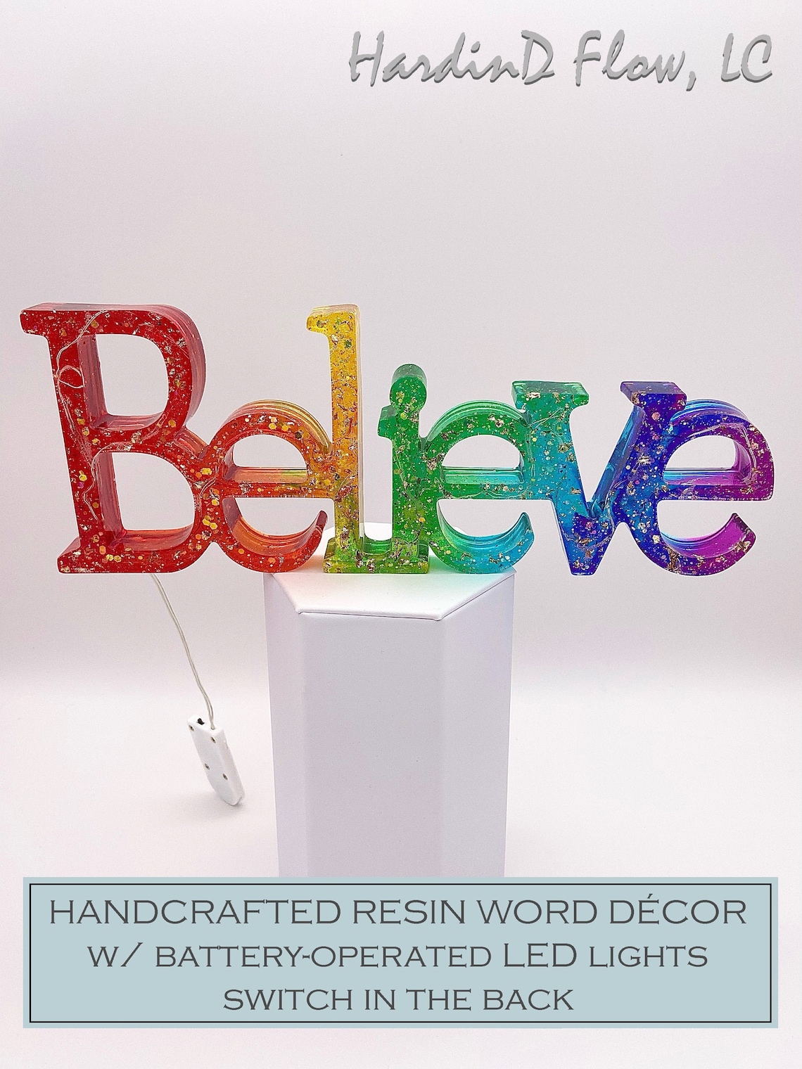 LED Rainbow resin BELIEVE light LED believe light up word Etsy