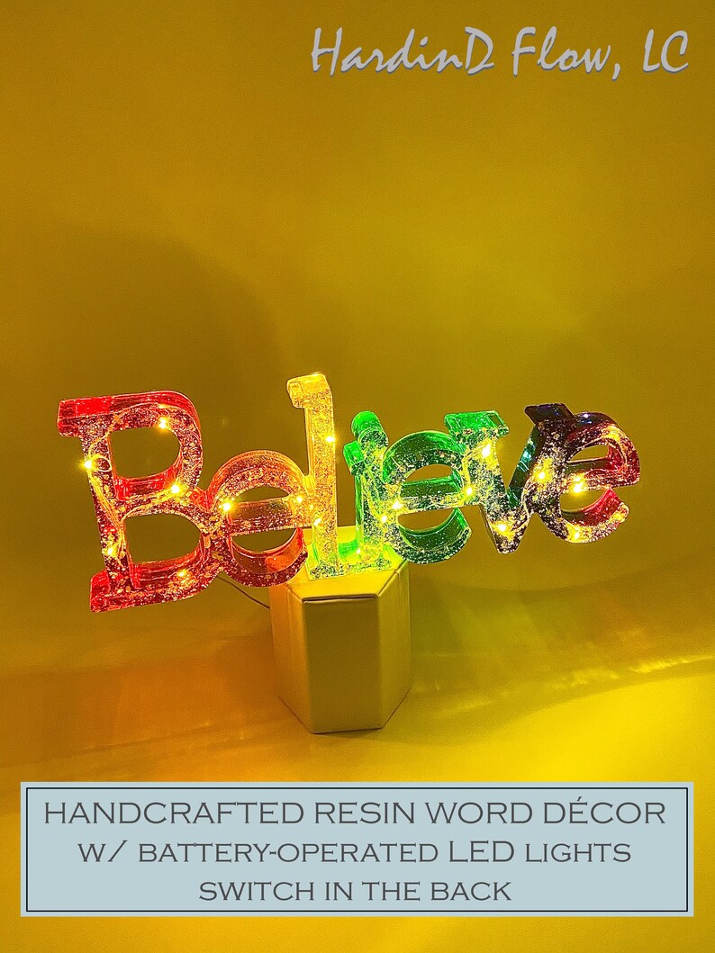 LED Rainbow resin BELIEVE light LED believe light up word Etsy