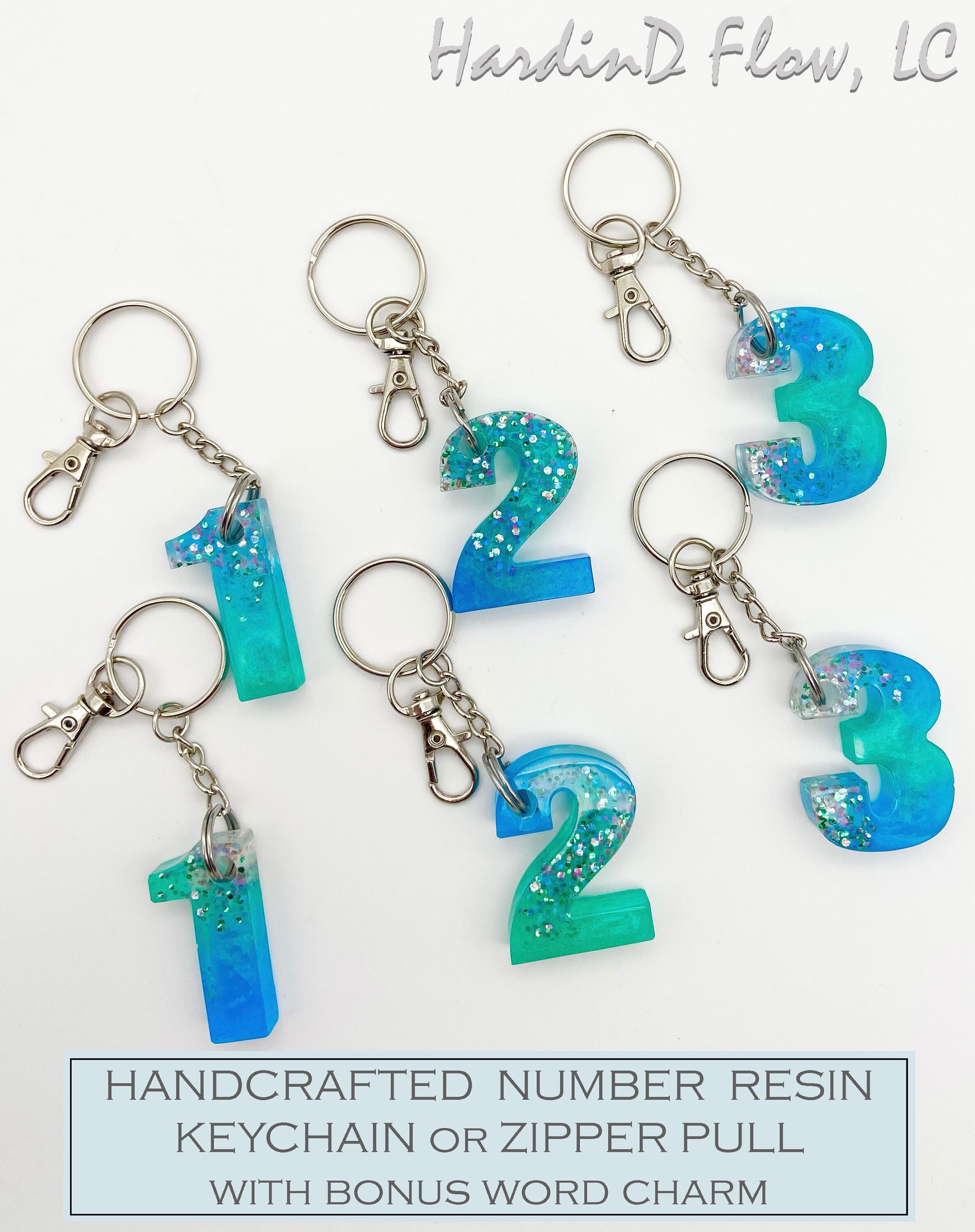 Fun Aqua resin numbers key chain charm blue letter key ring Etsy