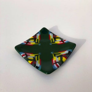 Fused Glass Forest Green Crisscross Pattern Bar Plate