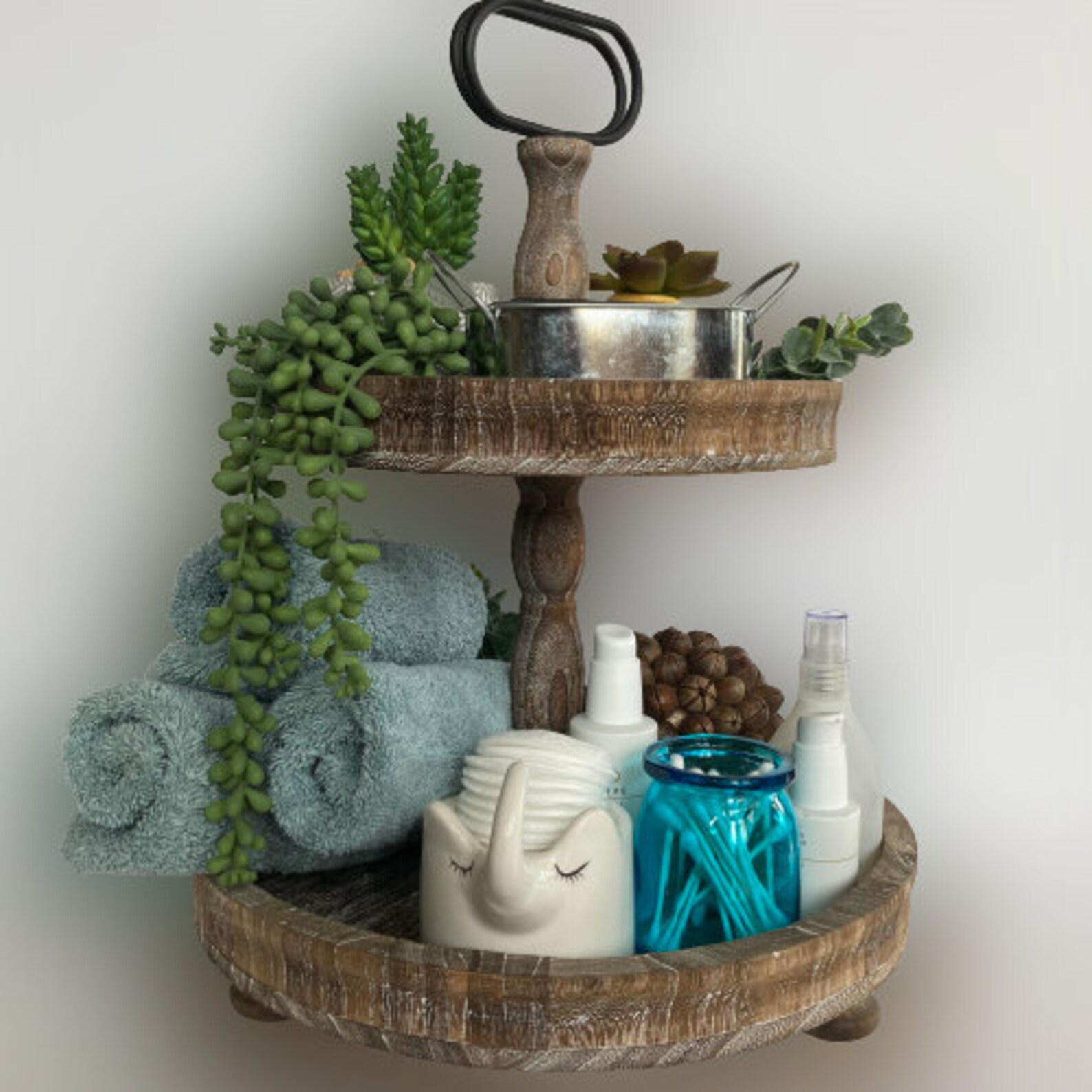 Beautiful Quality Two Tiered Tray Rustic Distressed Wood Etsy