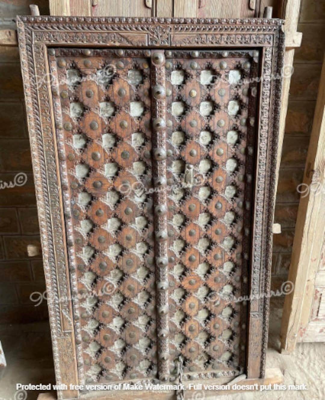 Vintage Style Doors, Antique Style Indian Reproduction Decor, Intricately Carved Wooden Entryway