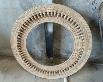 Specchio rustico indiano, specchio in legno intagliato, mobili da fienile con finitura in legno naturale anticato, specchio da parete rotondo per soggiorno, specchio da toeletta