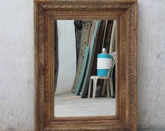 Rustic Indian Mirror, Carved Vintage Inspired Mirror, Wooden Wall Mirror, Jaipur Mirror for Home Decor, Living Room Mirror
