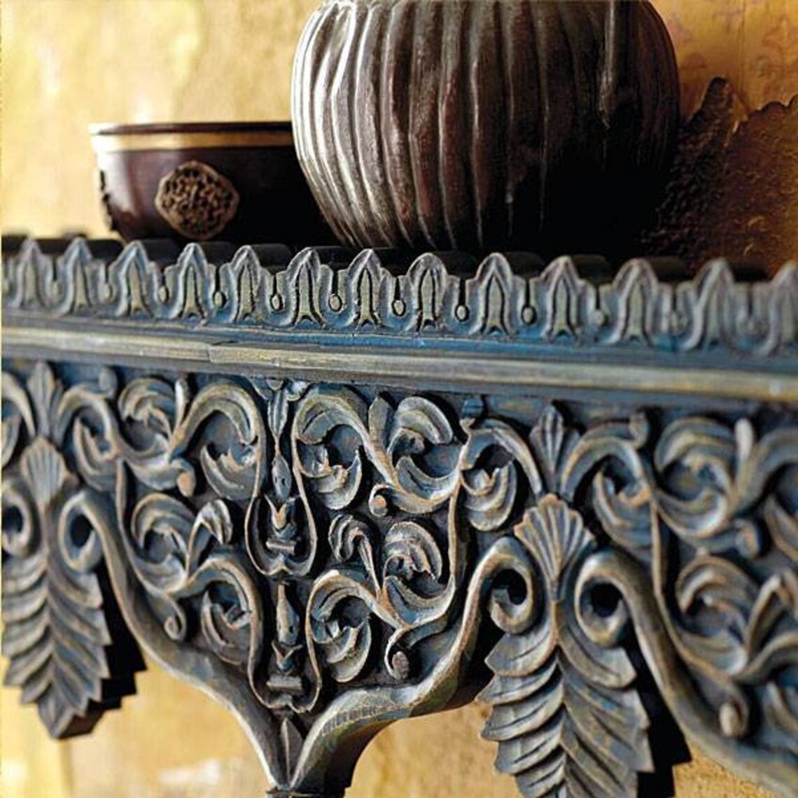 Handcarved Indian Wooden Wall Bracket Vintage and Distressed Etsy Canada