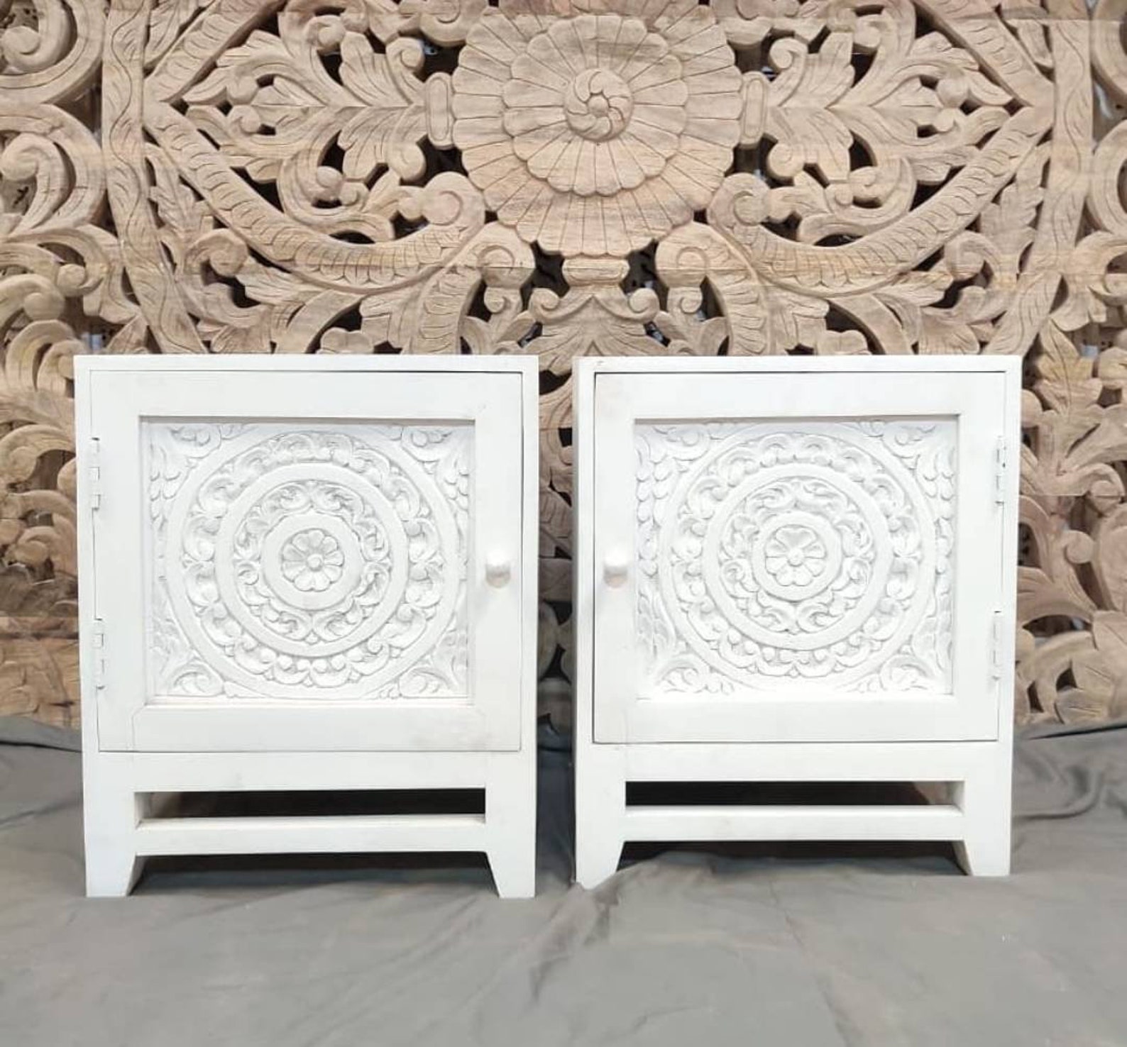 Handcarved Side Table Indian Carved Bedside Table Vintage Etsy UK