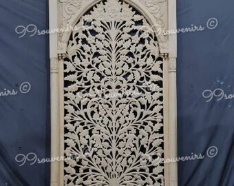 Wooden Wall Panel, Carved Wooden Wall Hanging, Intricately Carved Wall Panel, Rustic White Decor Panel, Mughal Style Wall Art Panel