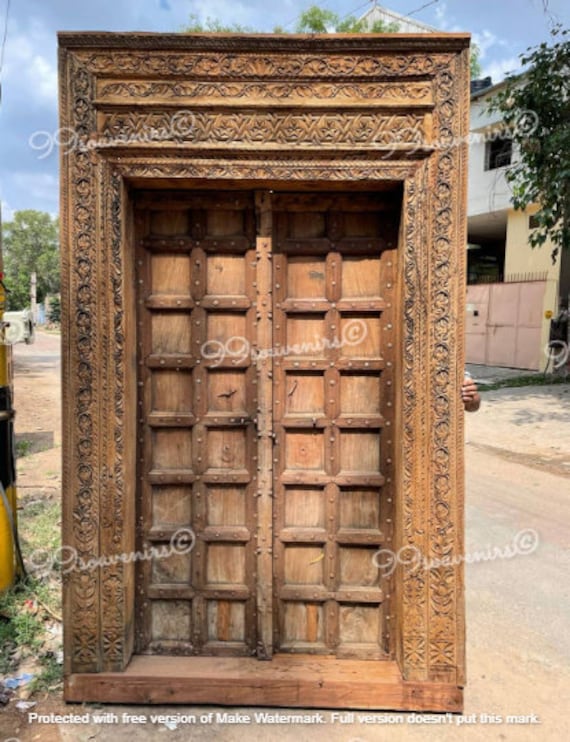 The Neemdhara Vintage Style Indian Doors Carved Wooden Doors Etsy